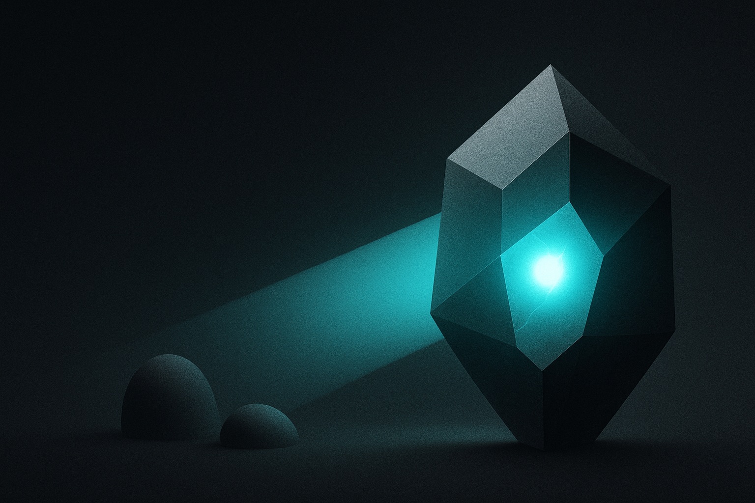 A crystalline structure under a beam of light with one internal flaw illuminated